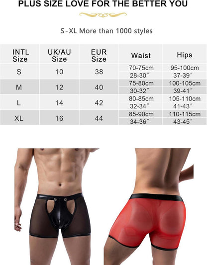 Herren Boxershorts Kunstleder Wetlook Sexy Transparent M Schwarz