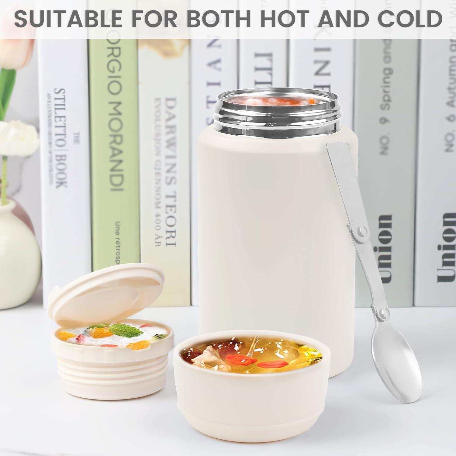 Bugucat Thermobehälter 750ML Edelstahl Lunchbox Löffel Müslibecher Yoghurt Suppe