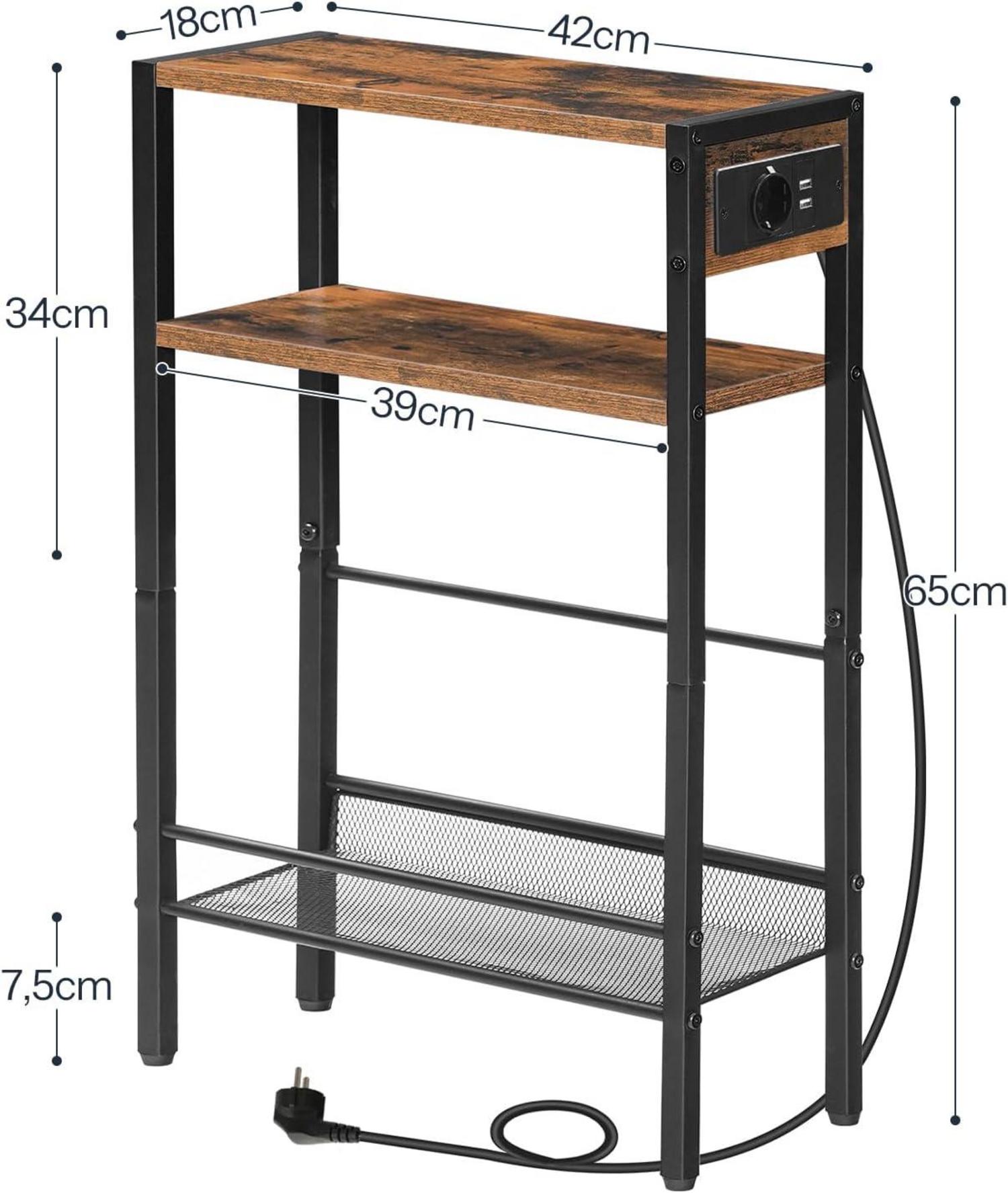 Beistelltisch mit Steckdosenleiste und USB, 3-stufiger Nachttisch