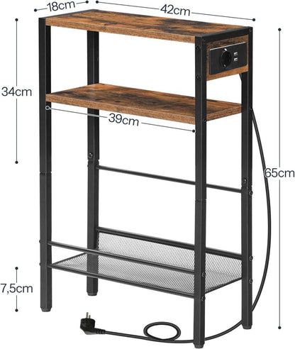 Beistelltisch mit Steckdosenleiste und USB, 3-stufiger Nachttisch