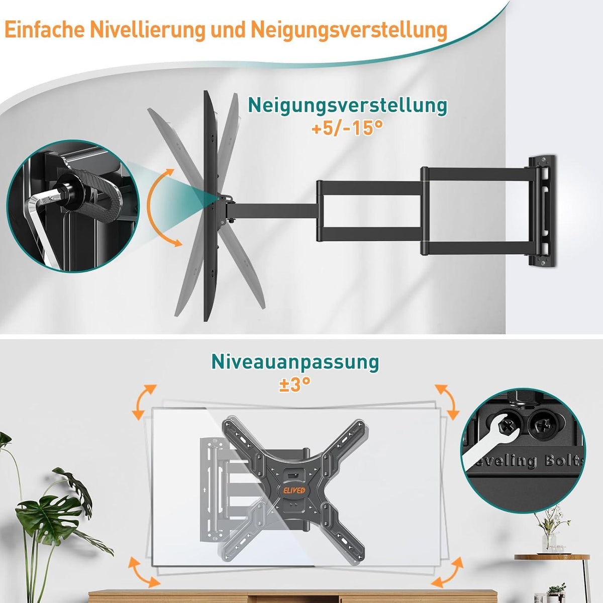 TV Wandhalterung schwenkbar neigbar ausziehbar VESA 400x400mm bis 35KG