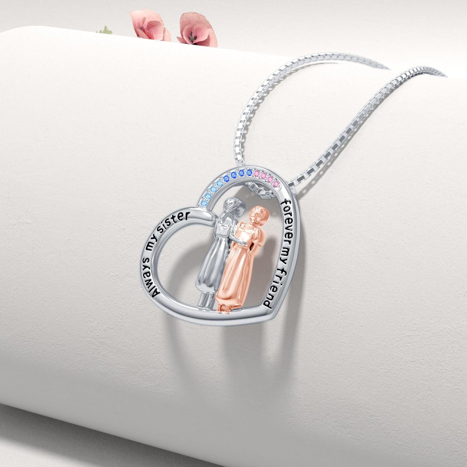 925 Sterling Silber Schwester Halskette Zirkon Mutter Tochter Freundanhänger