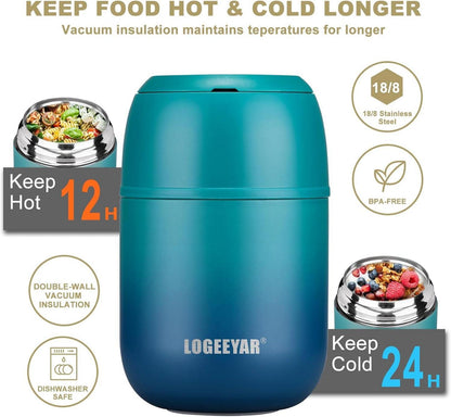 Thermobehälter 500ml Edelstahl Warmhaltebehälter mit faltbarem Löffel