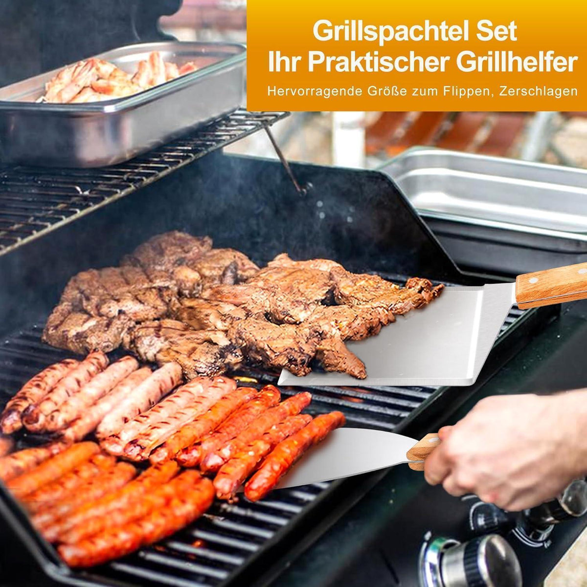 Grillspachtel Set Edelstahl mit Holzgriff – 2er Set