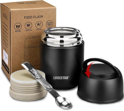 Thermobehälter Edelstahl 500ml mit Löffel Schwarz