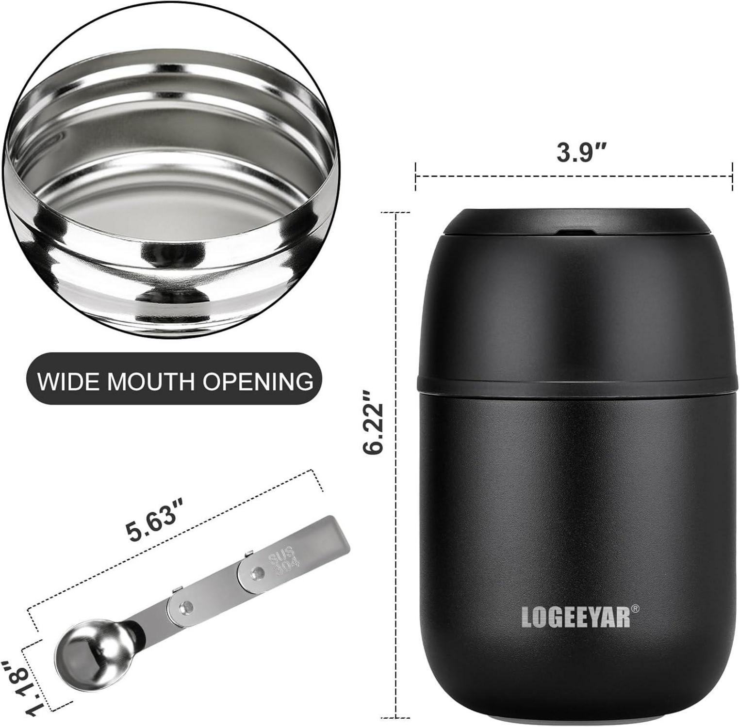 Thermobehälter Edelstahl 500ml mit Löffel Schwarz