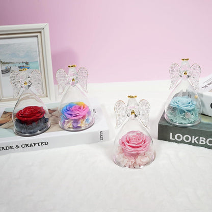 Engel Figur Ewige Rose Geschenk für Frauen Glaskuppel Muttertag