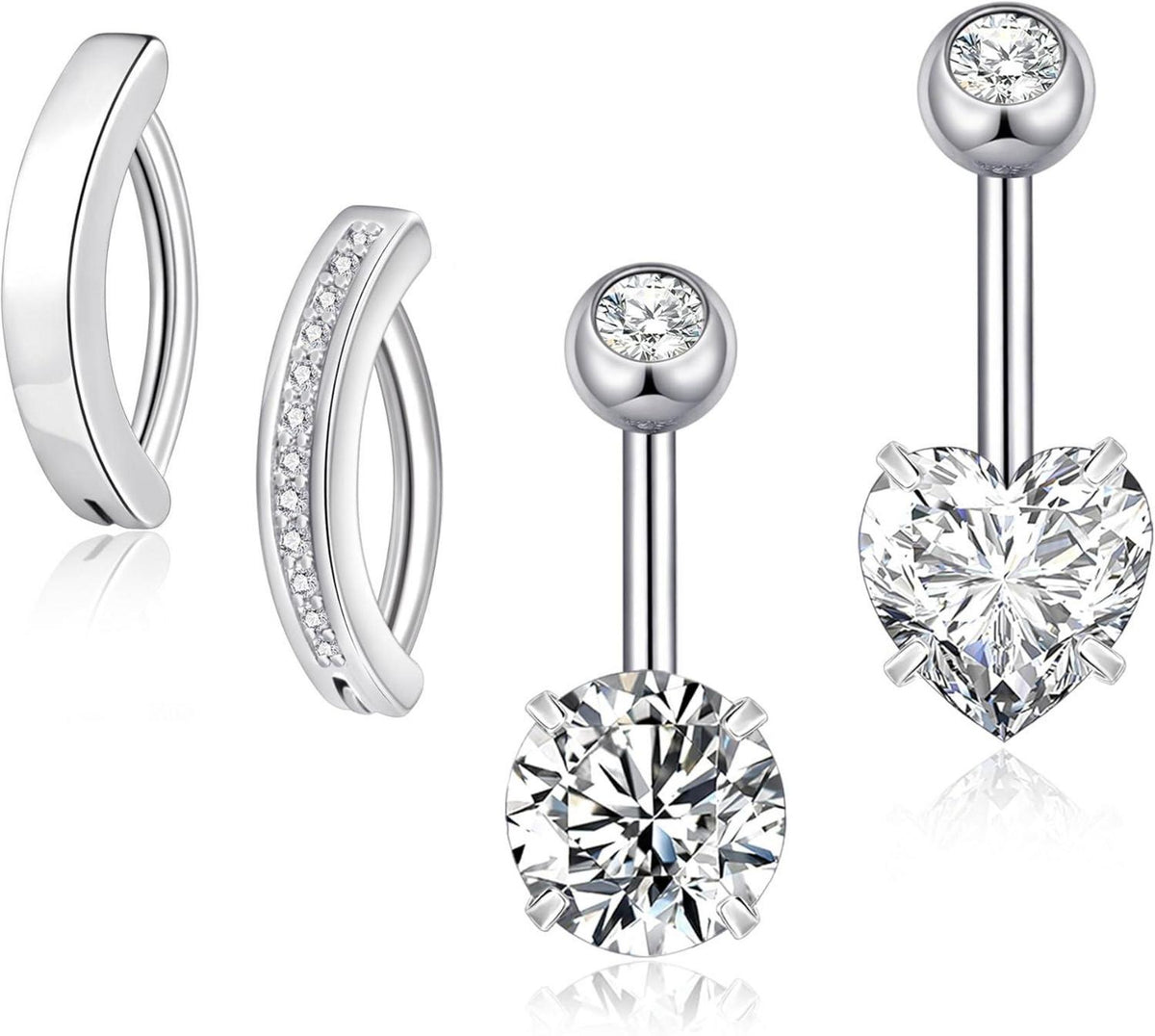 Bauchnabelpiercing Set 316L Chirurgenstahl 14G Zirkonia Herz Piercing