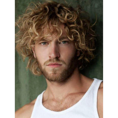 Blonde Herrenperücke mit Hut – Kurz, Lockig, Cosplay & Halloween