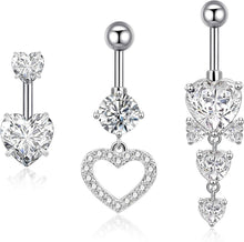 Bauchnabelpiercing Set 316L Chirurgenstahl 14G Zirkonia Herz Hängend