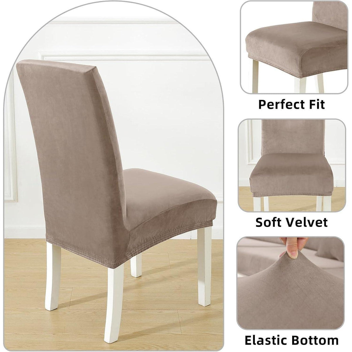 Samt Stuhlhussen 6er Set – Stretch & Waschbar Khaki