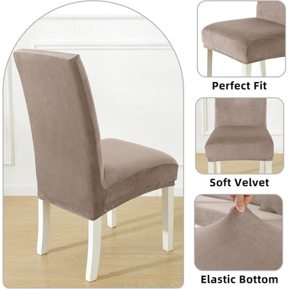Samt Stuhlhussen 6er Set – Stretch & Waschbar Khaki