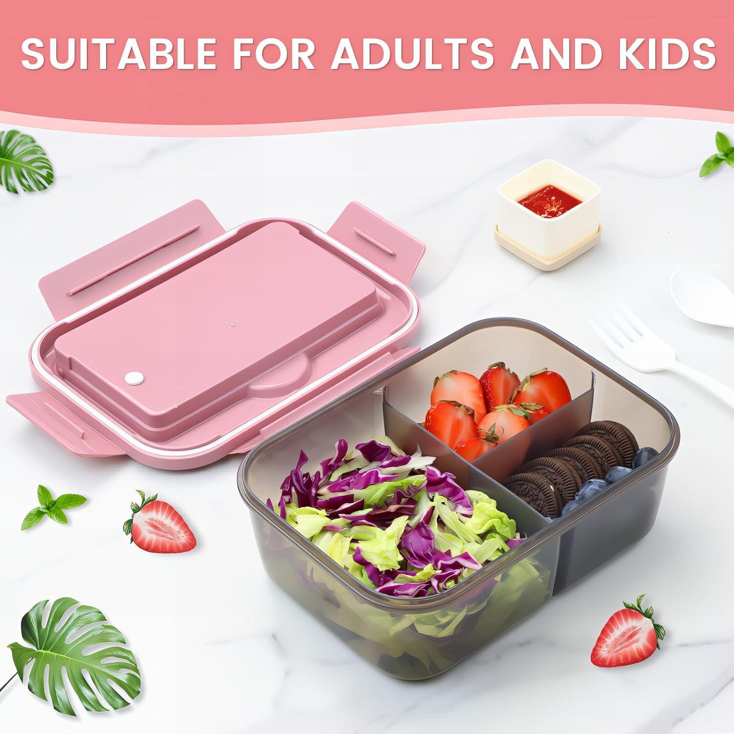 Bugucat Brotdose Lunchbox Kinder Bento Box Auslaufsicher 1400ML Besteck Rosa