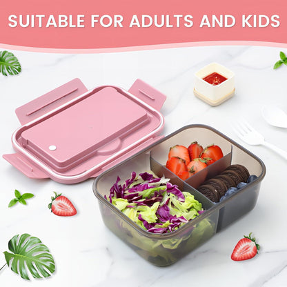 Bugucat Brotdose Lunchbox Kinder Bento Box Auslaufsicher 1400ML Besteck Rosa