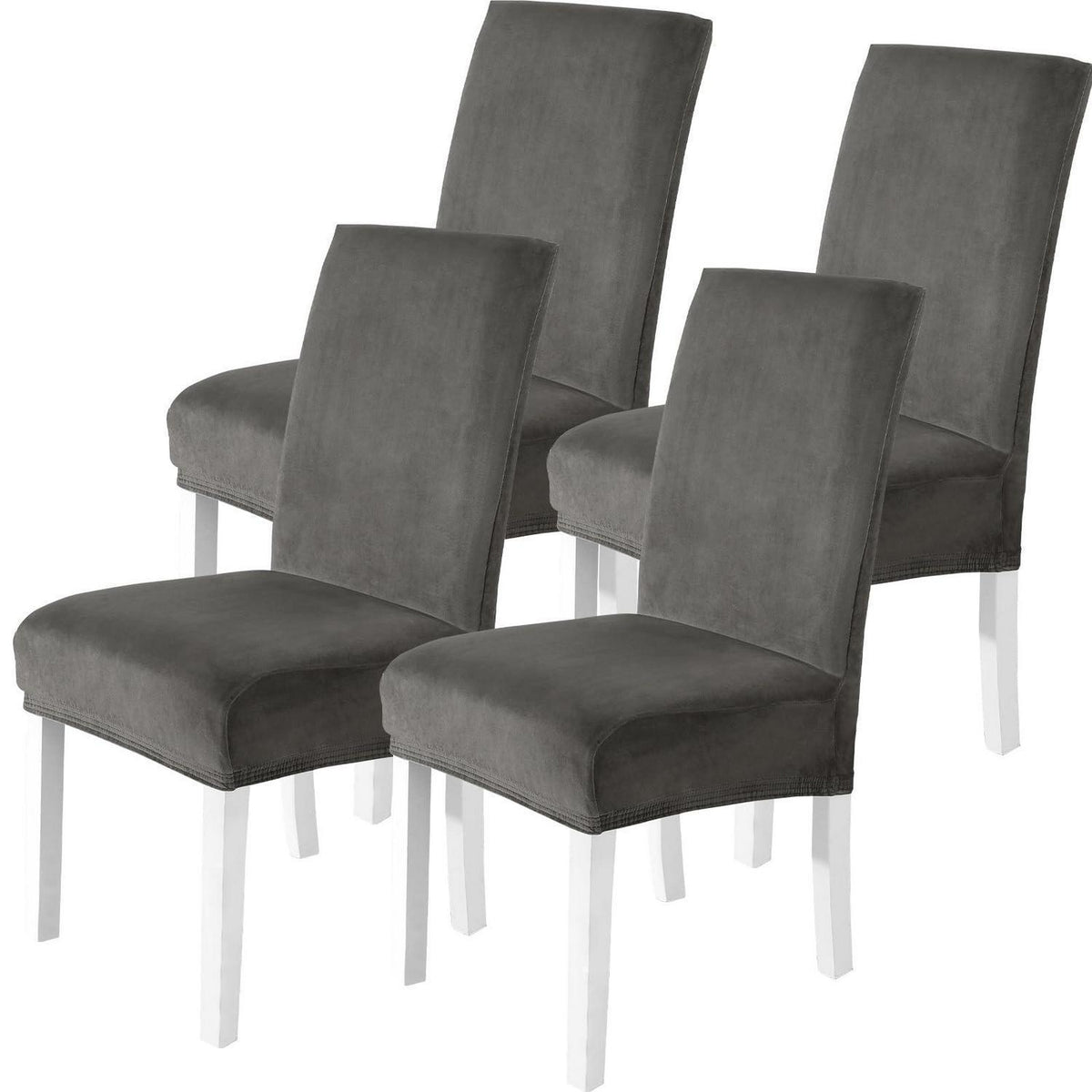 Samt Stuhlhussen 4er Set – Stretch & Waschbar Grau