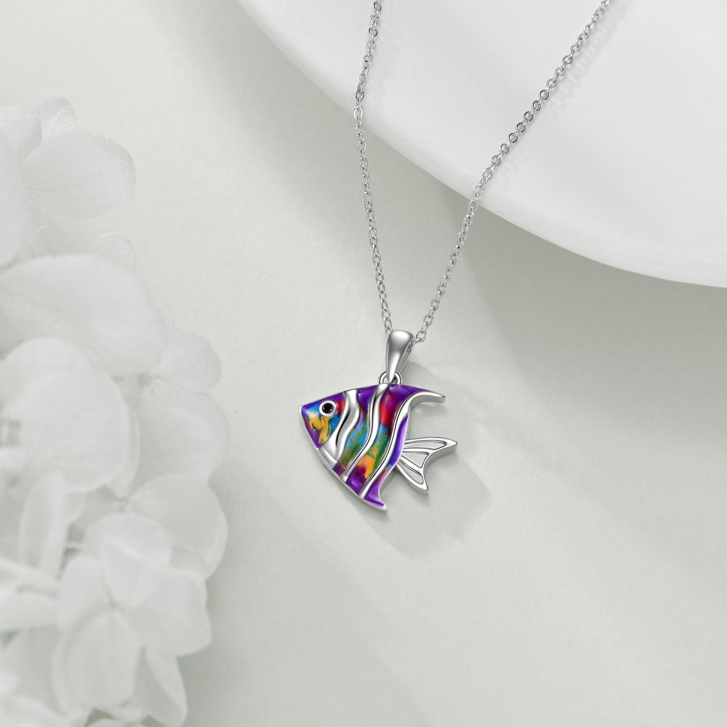 925 Sterling Silber Tropischer Fisch Halskette Meeresbewohner Geschenk für Frauen