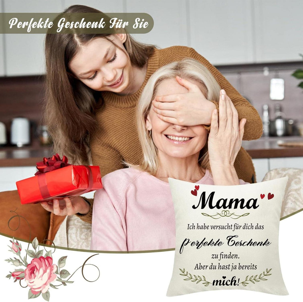 Sunia Mama Geschenk Weihnachten Kissenbezug 45x45cm Leinen