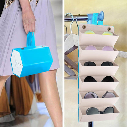 Sonnenbrillen-Reiseetui, Faltbar, PU-Leder, Brillenaufbewahrungsbox, Reise-Sonnenbrillen-Organizer