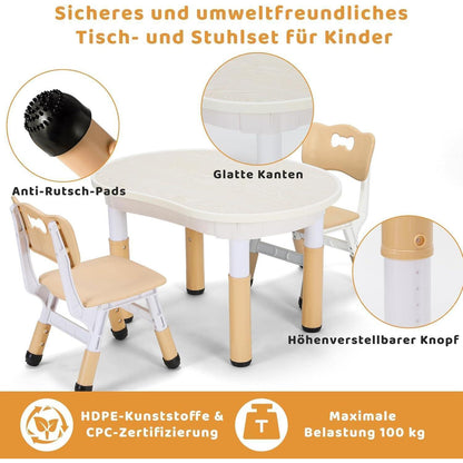 Kindertisch mit 2 Stühlen, Höhenverstellbar, Maltisch