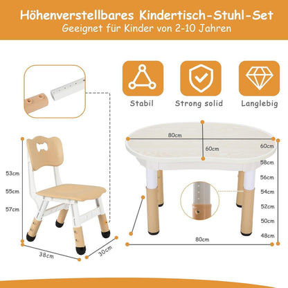 Kindertisch mit 2 Stühlen, Höhenverstellbar, Maltisch