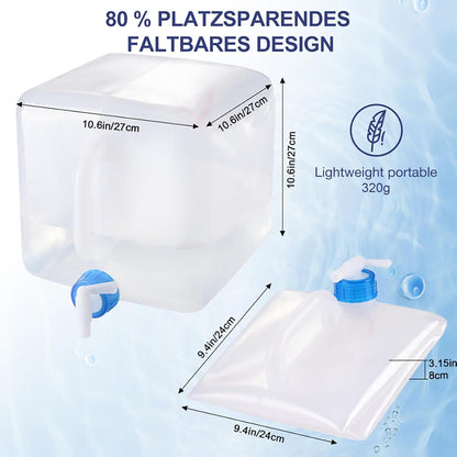 Faltbarer Wasserkanister 10L/20L mit auslaufsicherem Hahn, Lebensmittelecht, Camping Kanister