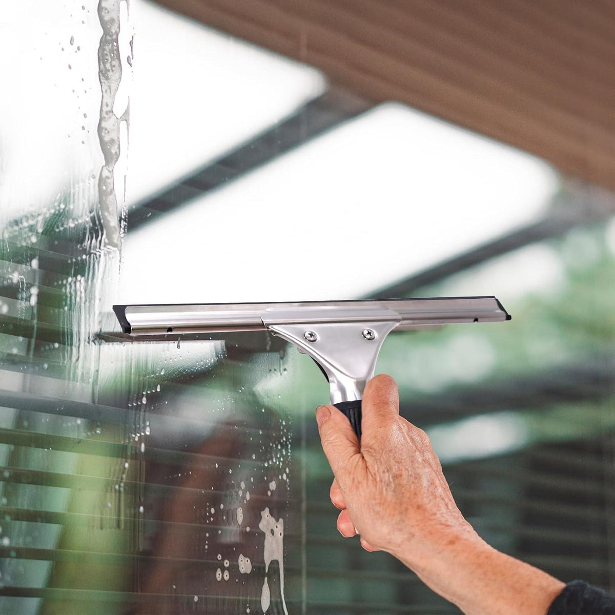 Fensterabzieher Profi 30cm Edelstahl mit 3 Ersatz-Gummilippe Schwarz