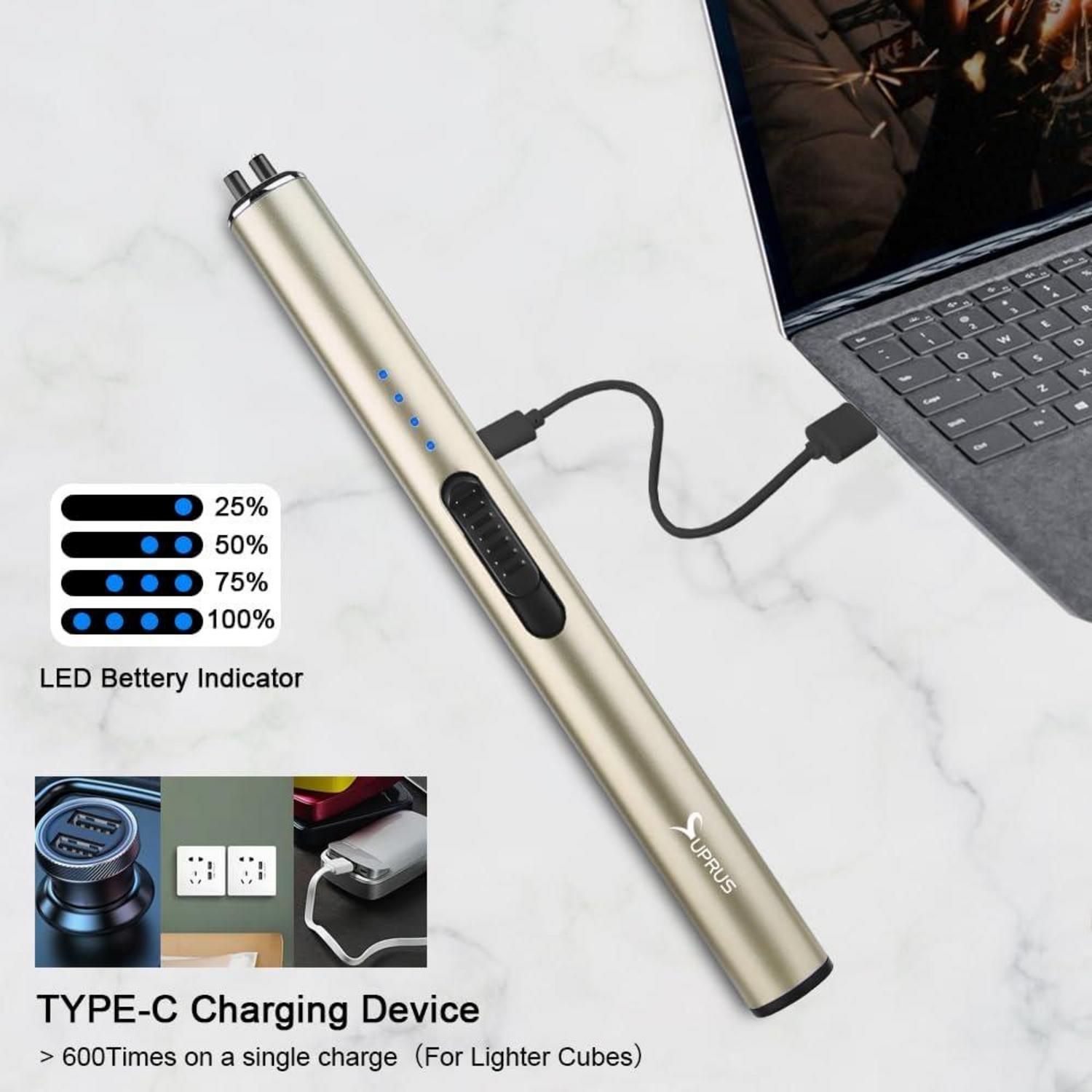 Elektrisches Feuerzeug USB-C Arc Flammenlos Winddicht Gold Safety Lock