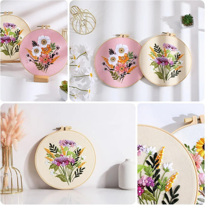 3er-Set Stickerei für Anfänger mit Blumen & Zubehör