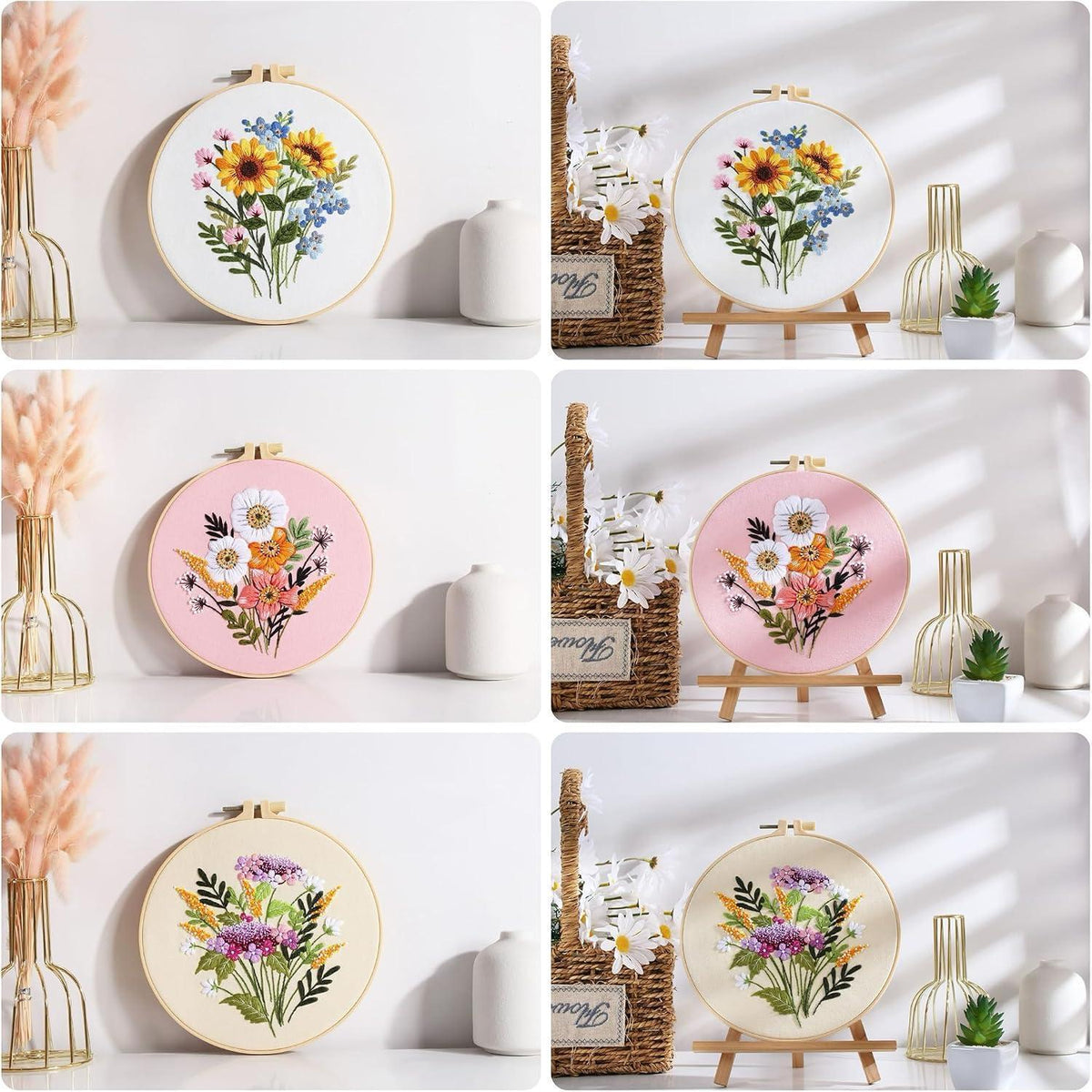 3er-Set Stickerei für Anfänger mit Blumen & Zubehör