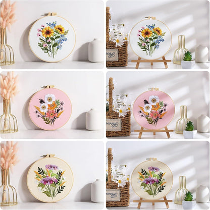3er-Set Stickerei für Anfänger mit Blumen & Zubehör