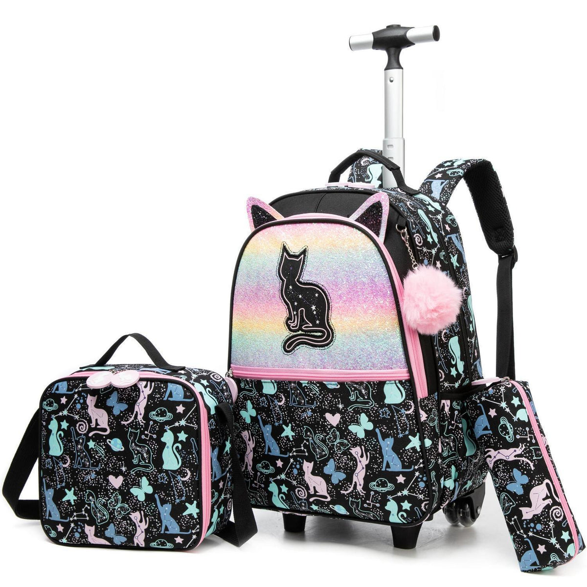 Schulranzen mit Rollen für Mädchen – Set mit Lunchtasche & Federmäppchen