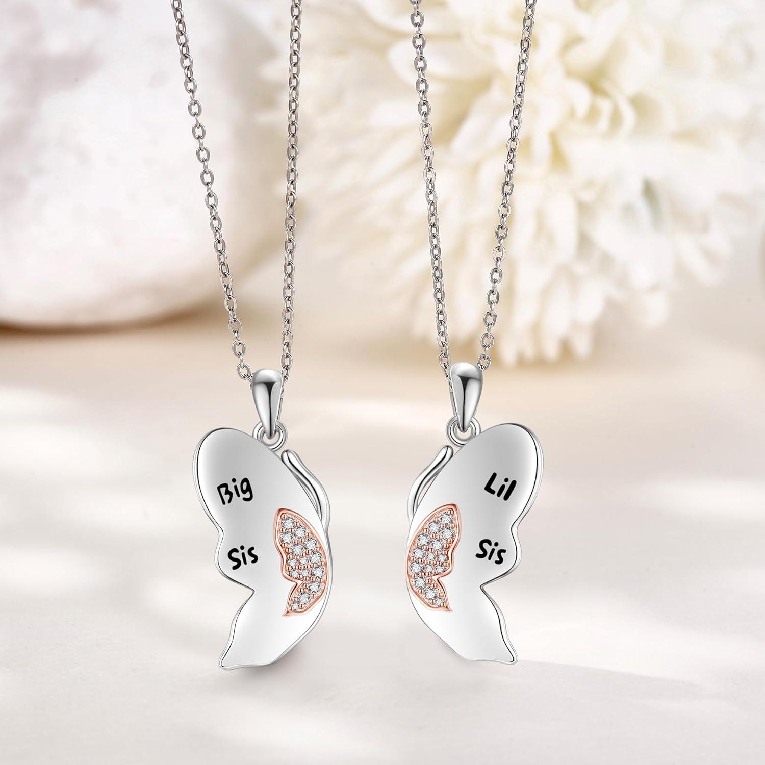 925 Sterling Silber Schwester Halskette Yin Yang Anhänger Set