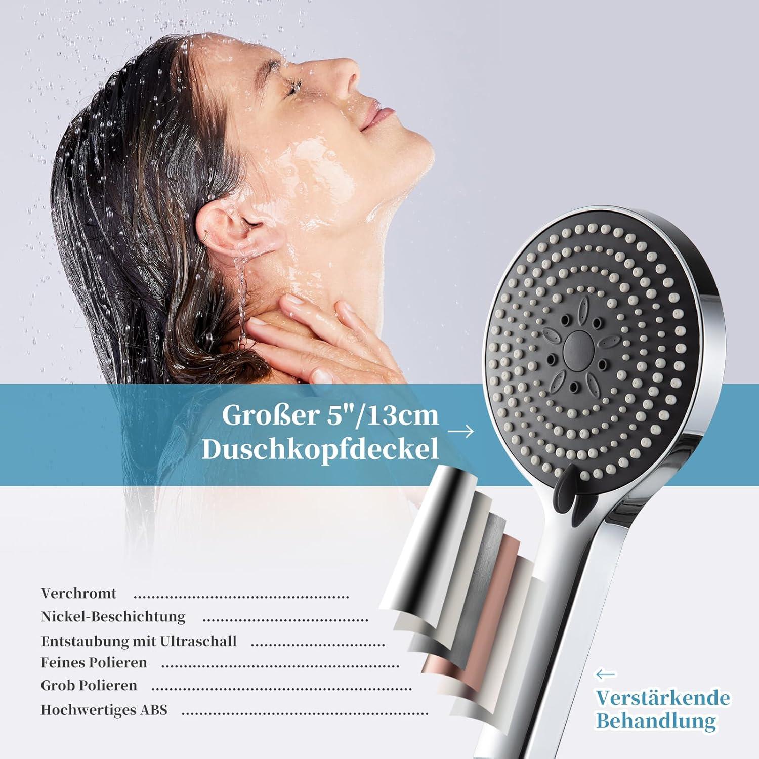 Duschkopf mit Schlauch 1,6m 6 Strahlarten Wassersparend Chrom