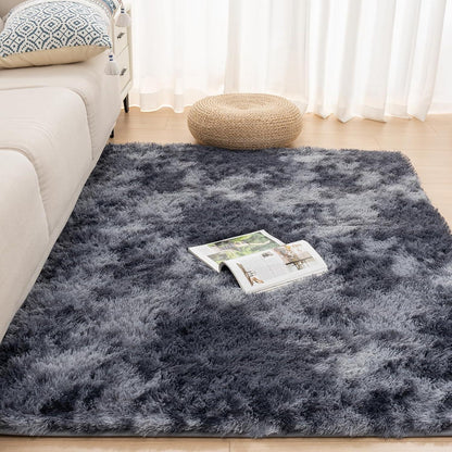 Hochflor Flauschiger Grauer Wohnzimmerteppich 80x150