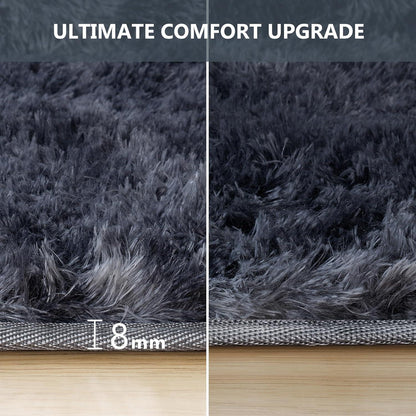 Hochflor Teppich Flauschig Grau 80x150 Weich Schlafzimmer Wohnzimmer