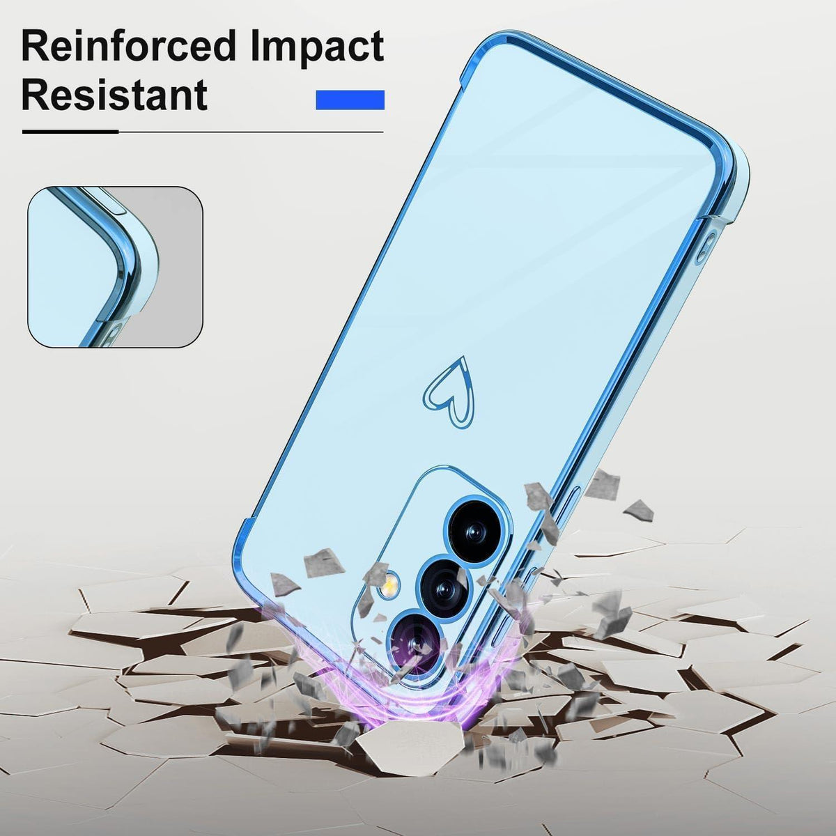 Samsung Galaxy A15 Hülle mit Herzmuster, galvanisiert, blau