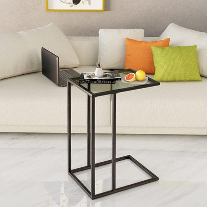 Moderner Glas-Beistelltisch Set C-förmig Metallrahmen Schwarz