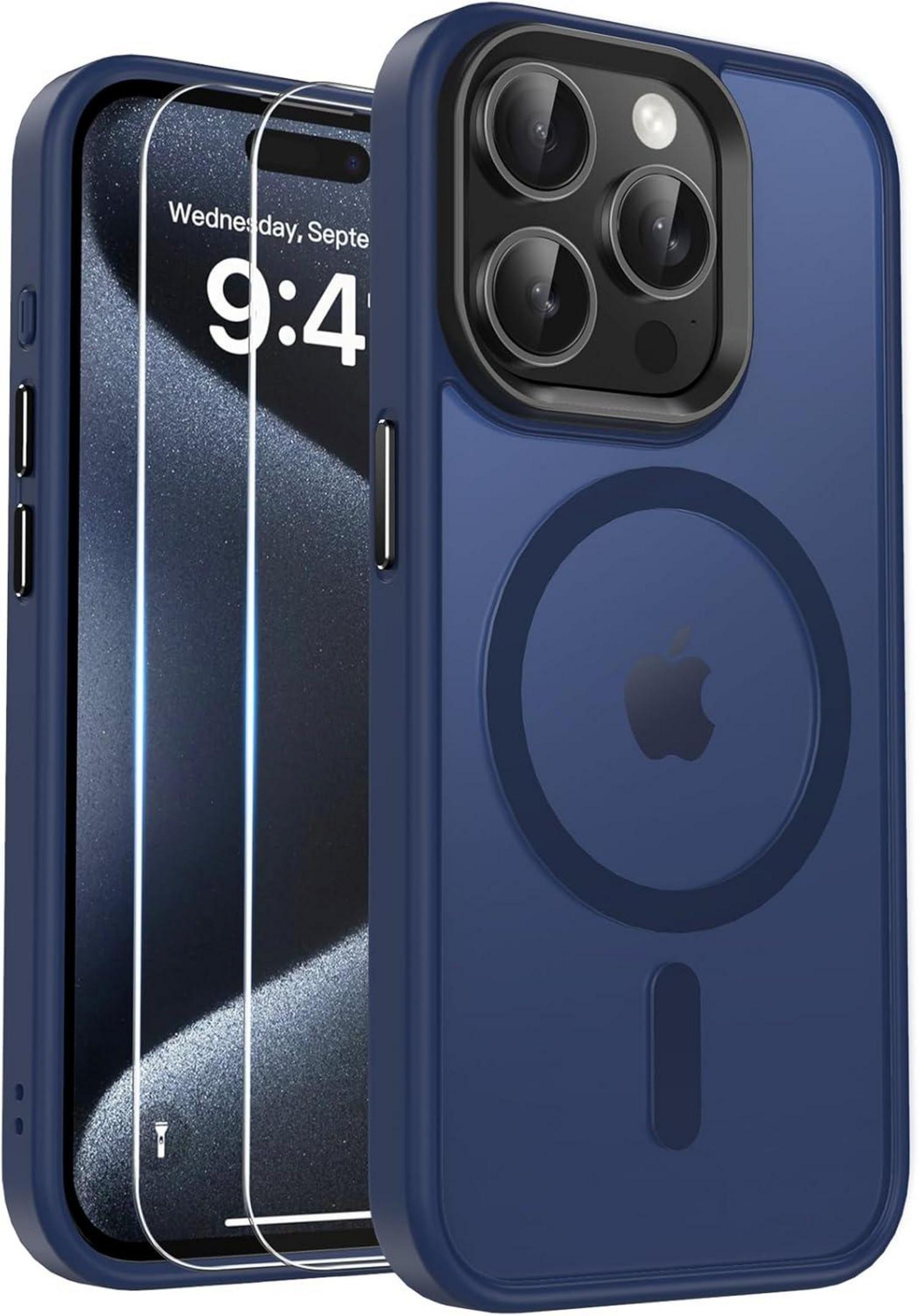 Magnetische Matte iPhone 15 Pro Max Hülle Blau Schutzfolie