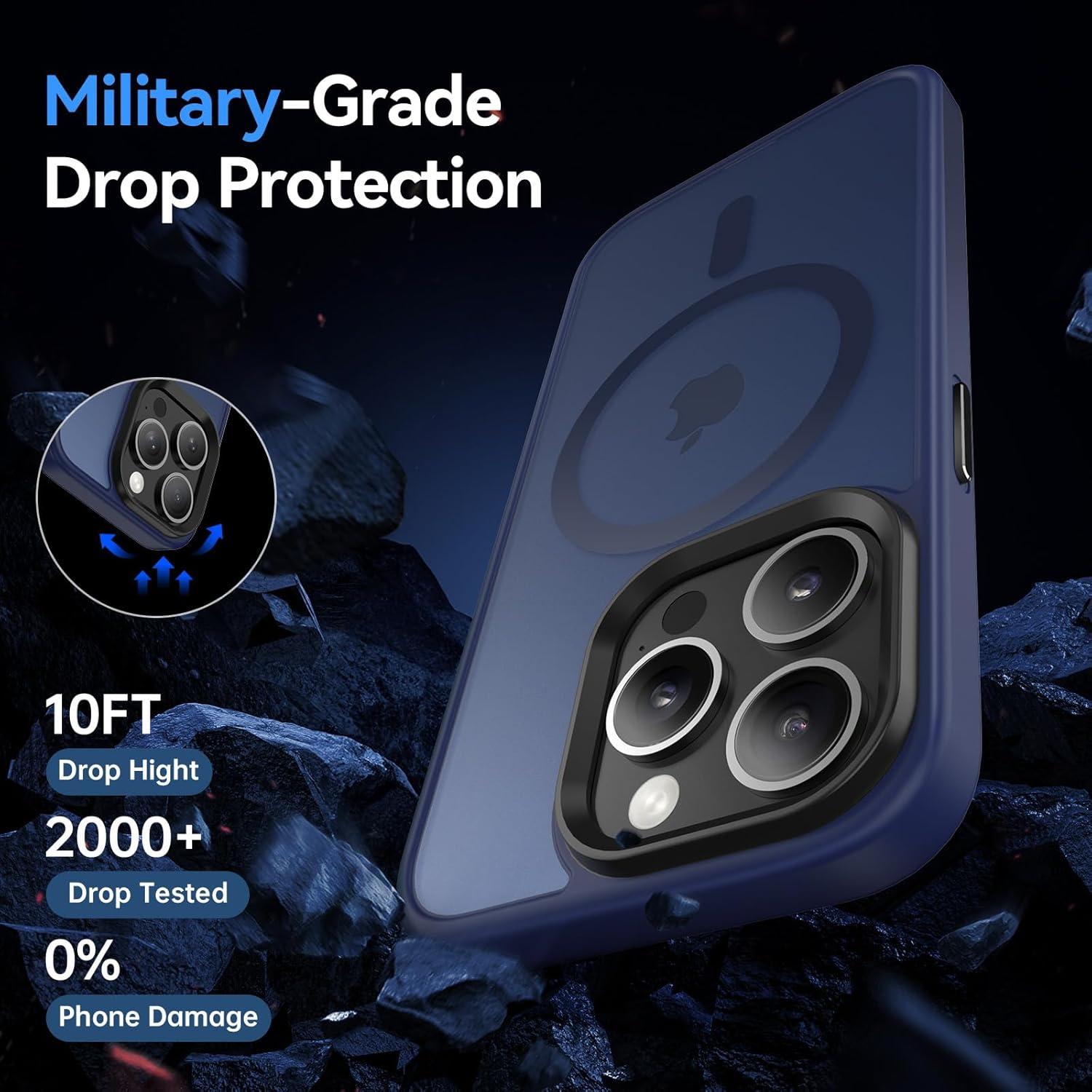 Magnetische Matte iPhone 15 Pro Max Hülle Blau Schutzfolie