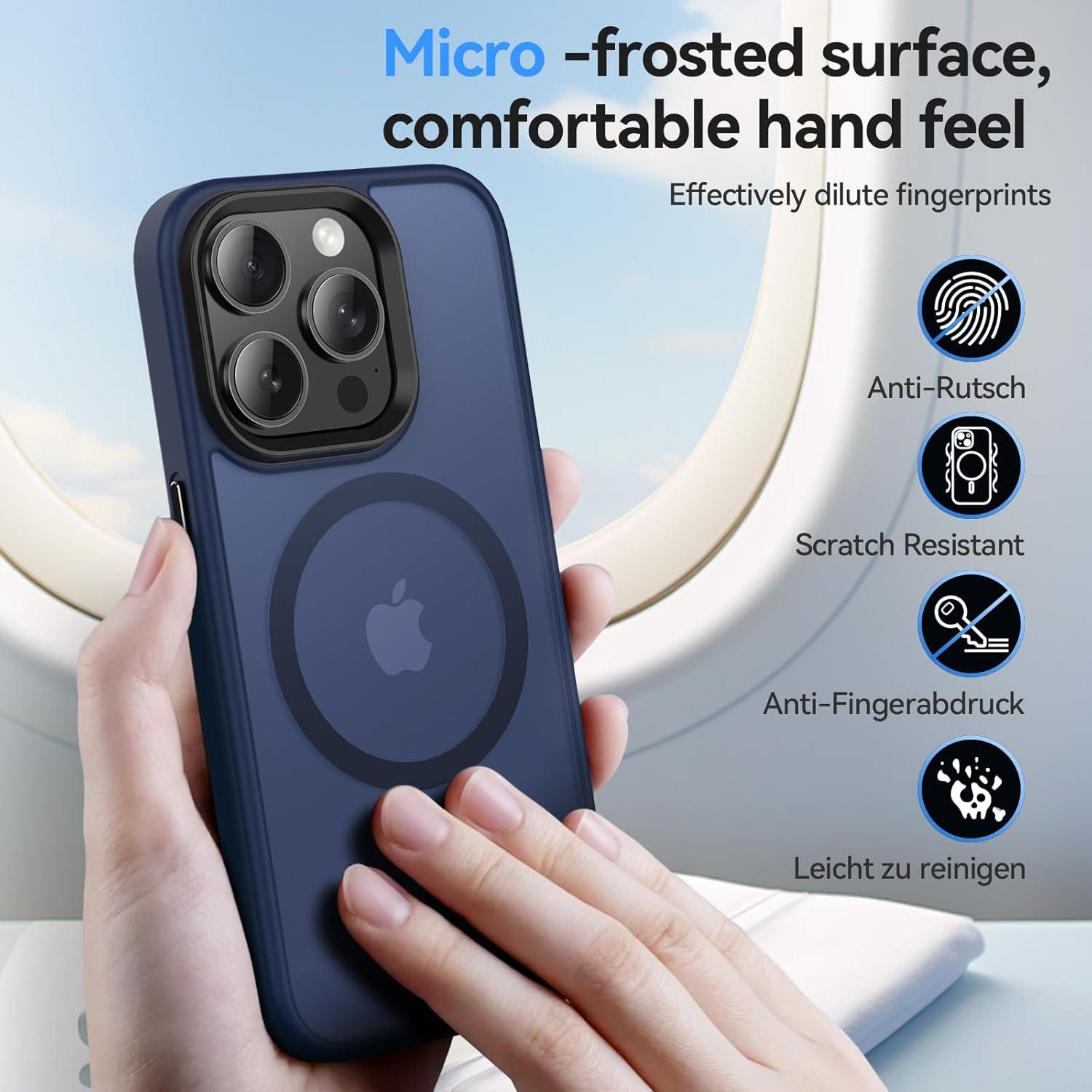 Handyhülle iPhone 15 Pro Max MagSafe Schutzfolie Stoßfest Matt Blau