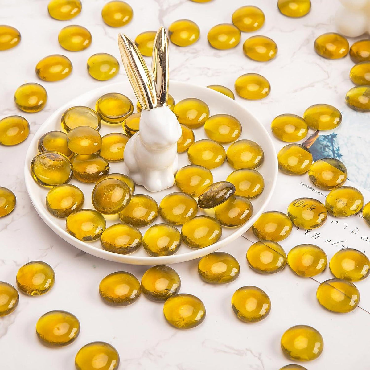Glasnuggets Gelb 450g 1,7-1,9cm Deko Glassteine Kinder Mosaiksteine
