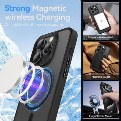 Handyhülle für iPhone 15 Pro Max mit MagSafe, Stoßfest, Kratzfest, Transparent-Schwarz