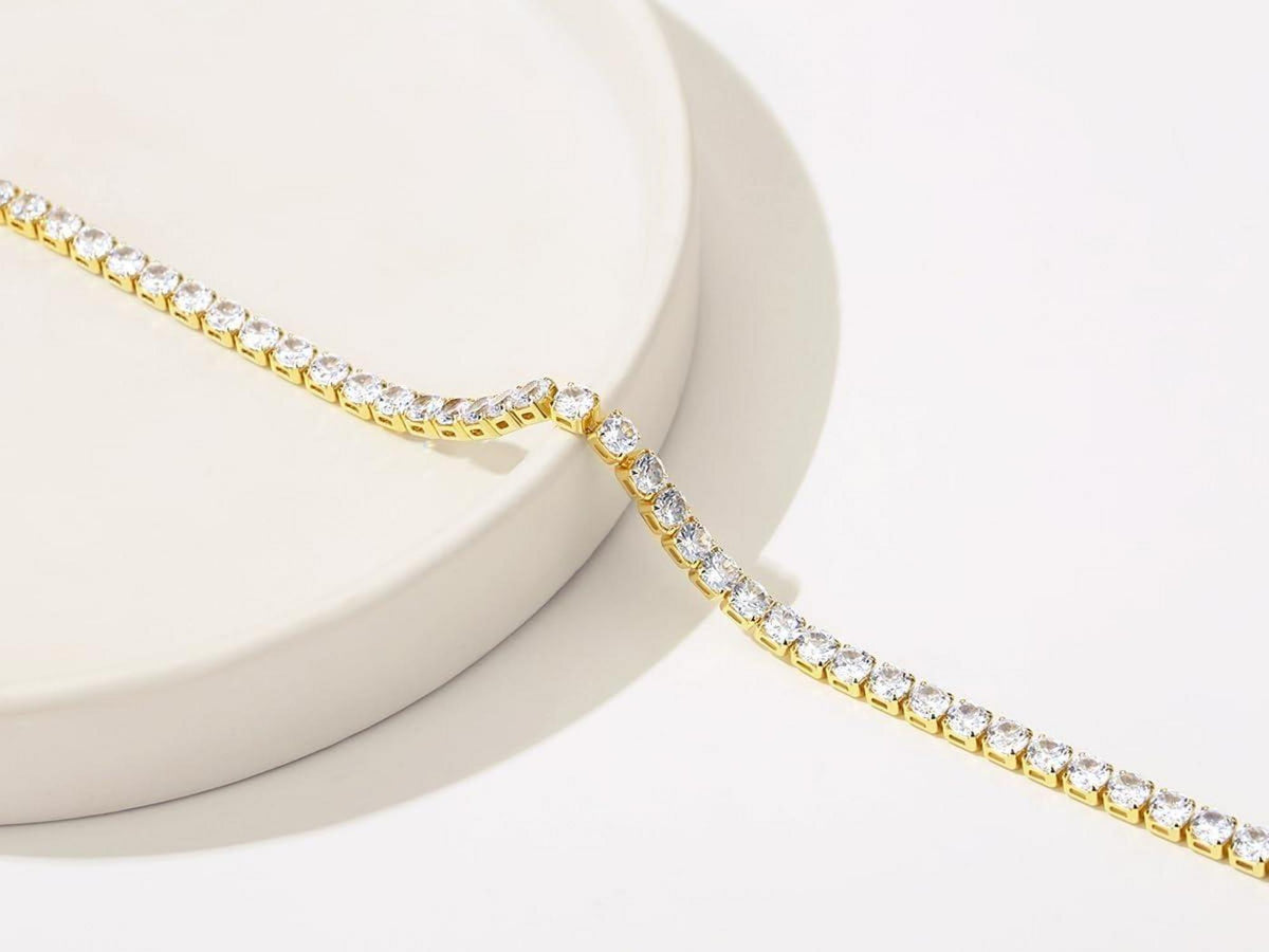 XIANNVXI Tennis Fußkettchen für Damen - 18K Weißgold Vergoldet - 5A Zirkonia - Wasserdicht - Eleganter Schmuck