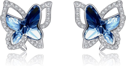 925 Sterling Silber Schmetterling Ohrringe mit blauen Kristallen