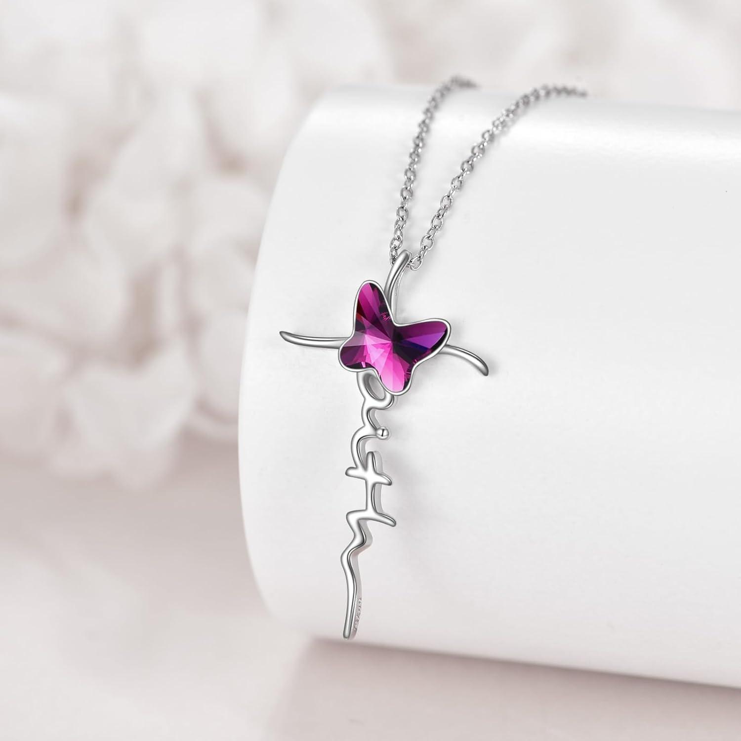Schmetterling Kreuz Halskette Kristall Sterling Silber für Frauen