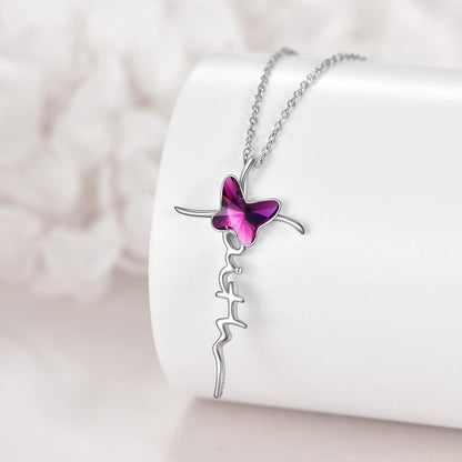 Schmetterling Kreuz Halskette Kristall Sterling Silber für Frauen
