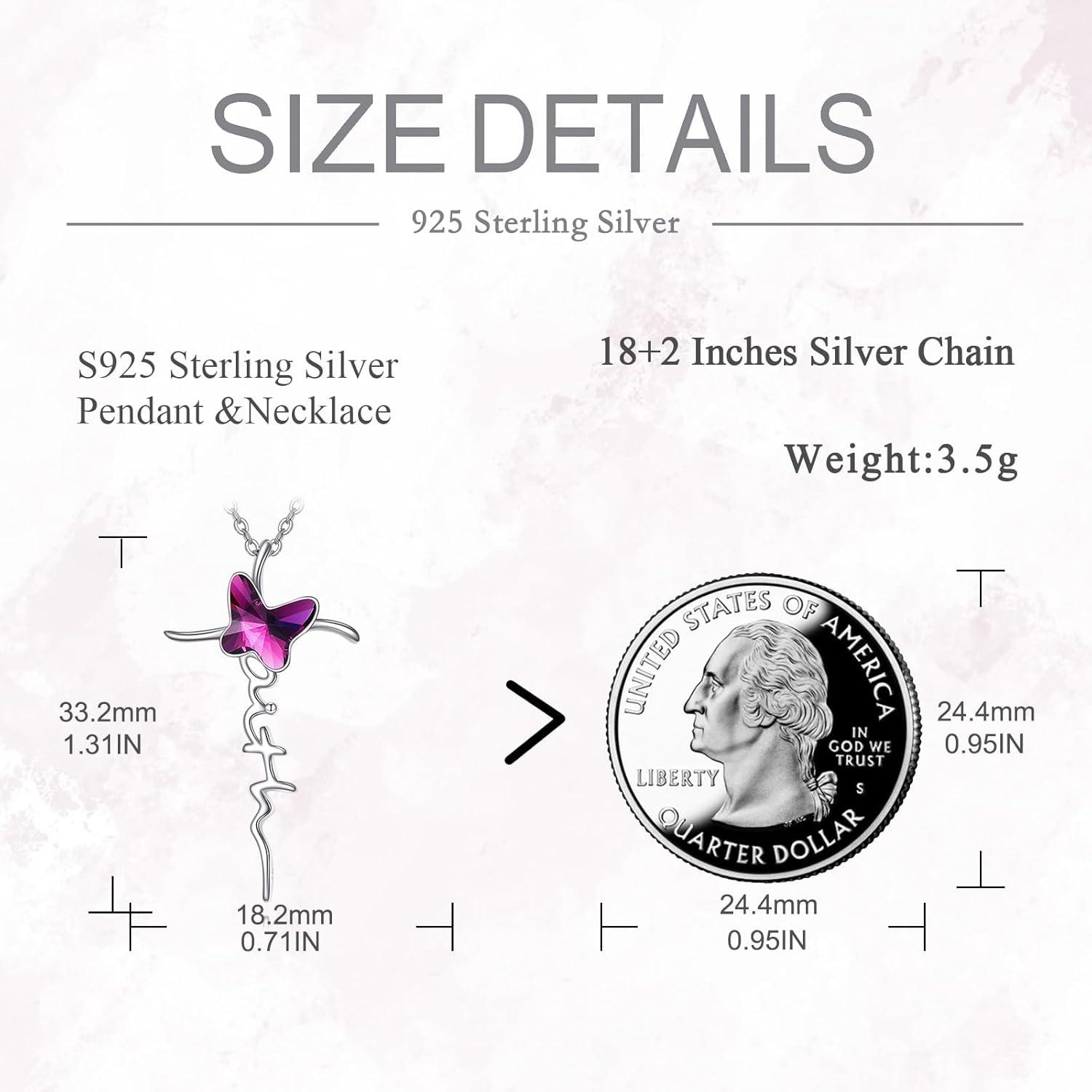 Silber Kreuz und Schmetterling Halskette mit Kristall - Geschenk für