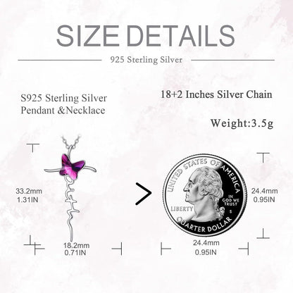 Silber Kreuz und Schmetterling Halskette mit Kristall - Geschenk für