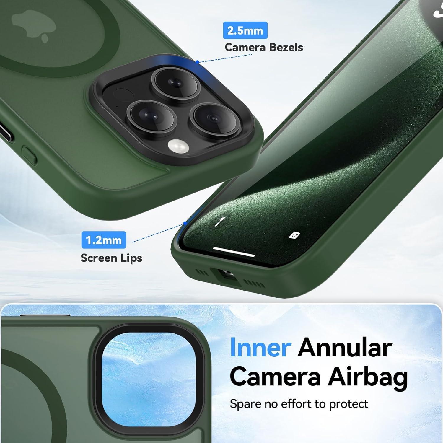 Magnetische Mattierte iPhone 15 Pro Max Hülle Schutzfolie Stoßfest Grün