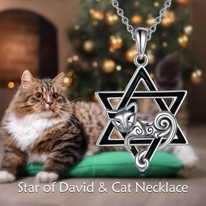 Sterlingsilber Davidstern Katzenhalskette für Frauen Wiccan Geschenke